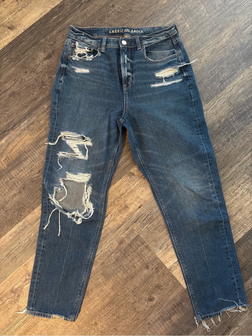 American Eagle Outfitters Distressed Dark Blue Mom Jeans